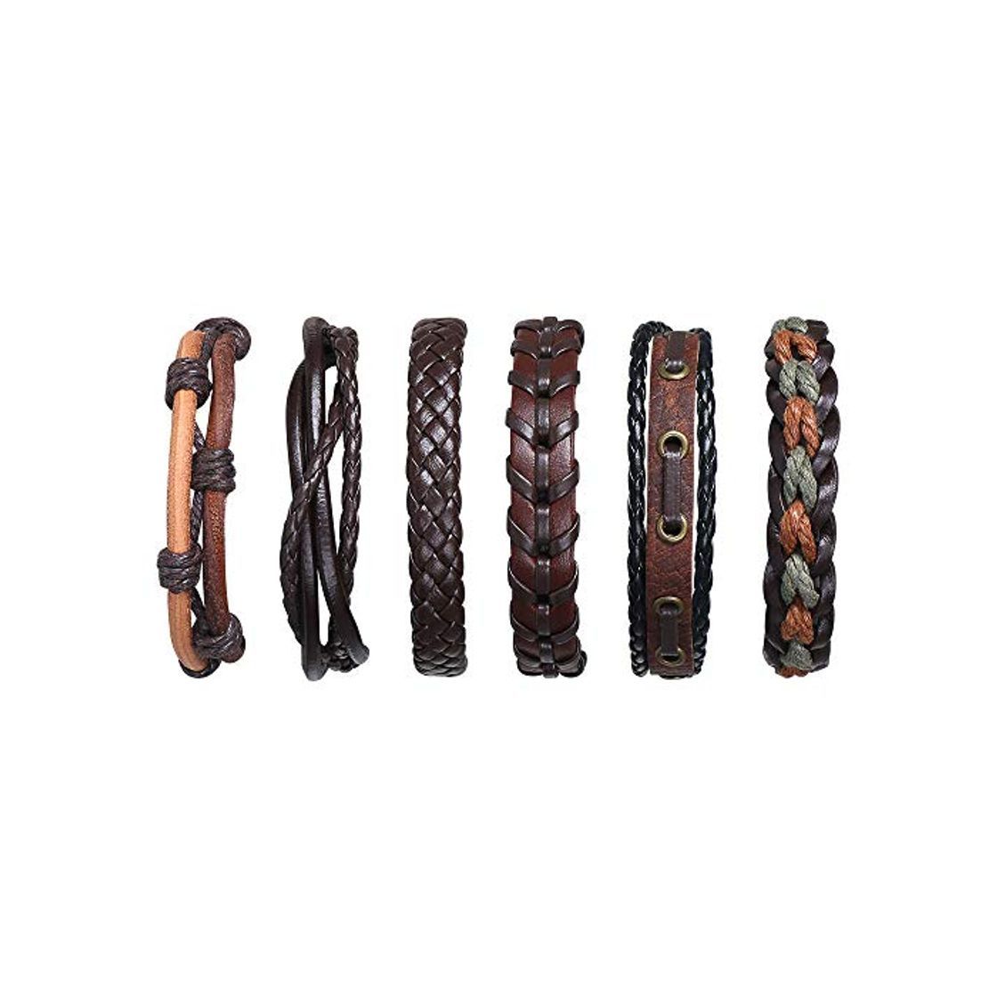Social flintronic® Pulsera Hombre, 6 Piezas Personalidad Retro Tejida Pulsera de Traje de