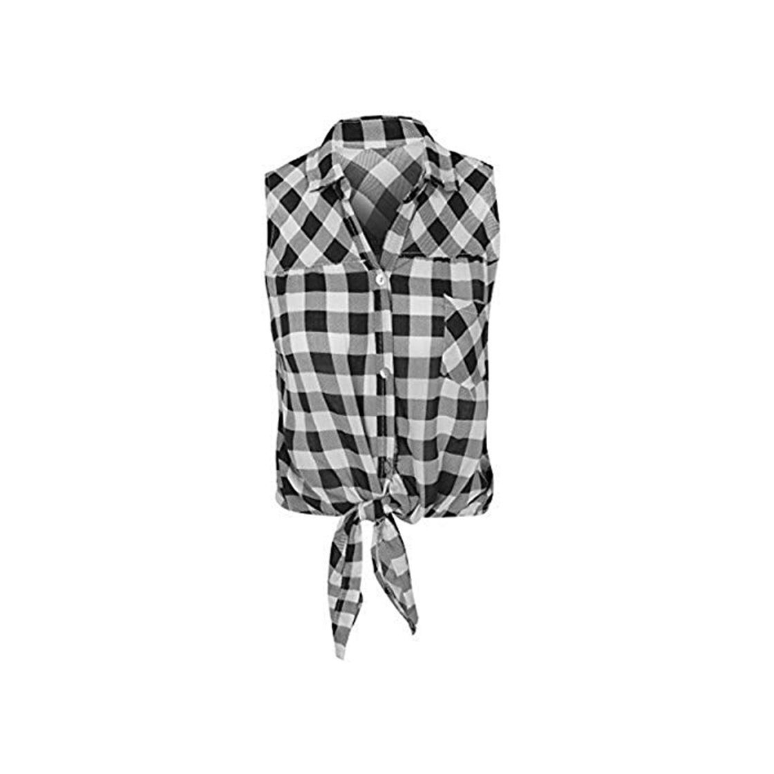 Fashion MUJER CAMISA DE CUADROS LUMBERJACK SIN MANGAS NUDO CORBATA TOP CORTO BLUSA