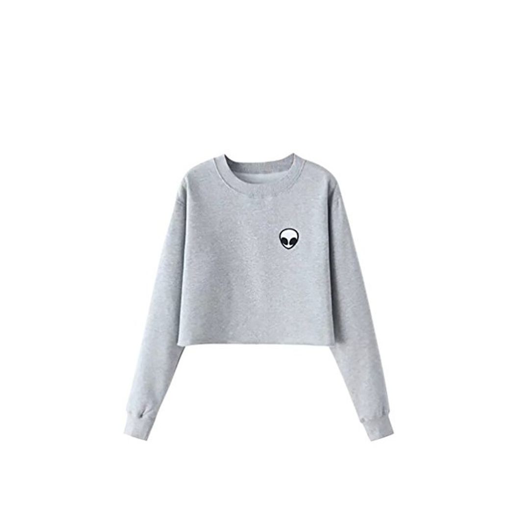 Social YouPue Mujer Manga Larga de Sudaderas Cuello Redondo Tops Color Sólido Gris