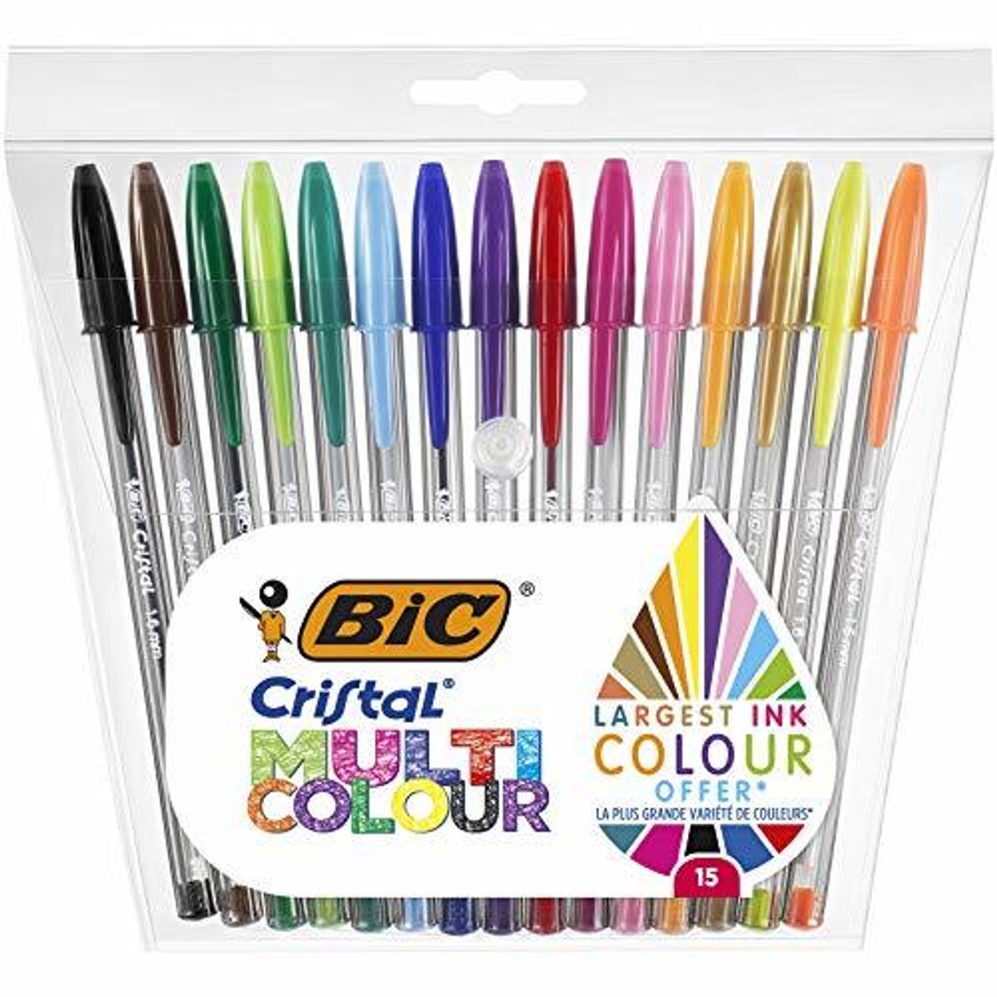 Social BIC Cristal Multicolour - Pack de 15 unidades, bolígrafos de punta ancha