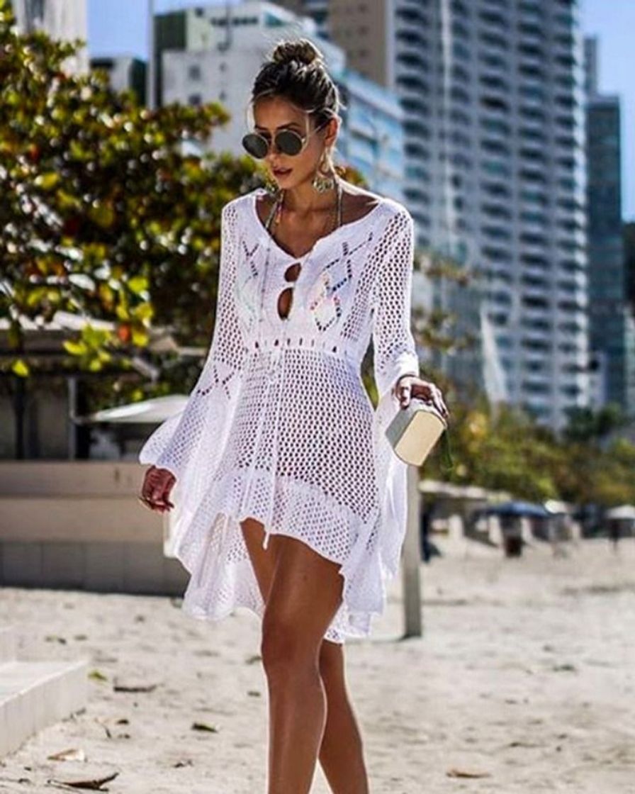 Social Voqeen Mujer Manga de murciélago Ahuecar Bikini De Punto Cubrir Vestido Playero de Playa