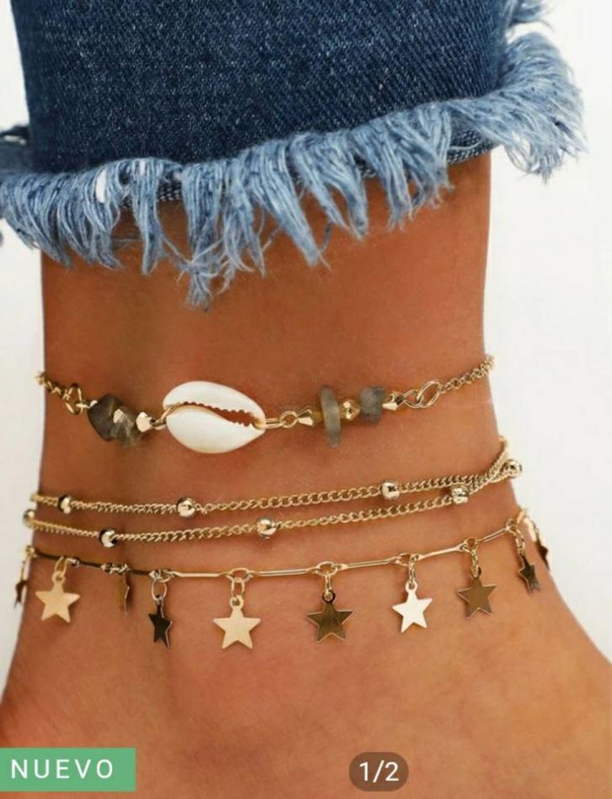 Social 3pcs Star & Shell Decor Anklet