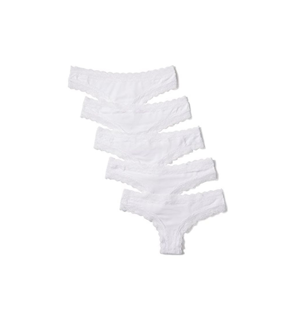 Fashion Marca Amazon - Iris & Lilly Tanga Mujer, Pack de 5, Blanco,