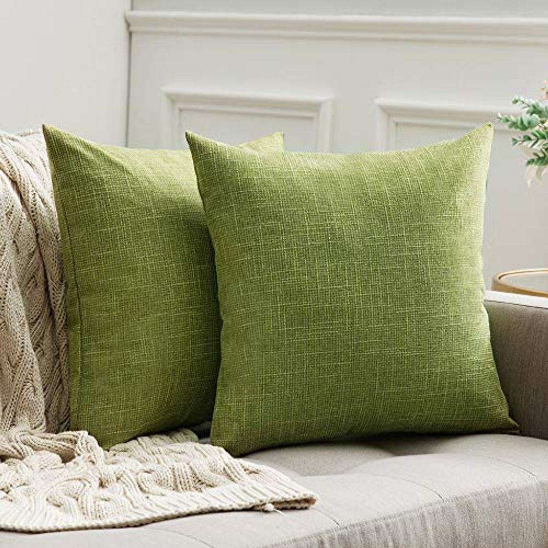 Social MIULEE Cojines Lumbar Decorativos Fundas De Cojines De Lino De Estilo De Casa Rural Fundas De Almohadas De Decoración Vintage para Sofá 18 X 18 Pulgadas 45 X 45 Cm 2 Piezas Verde