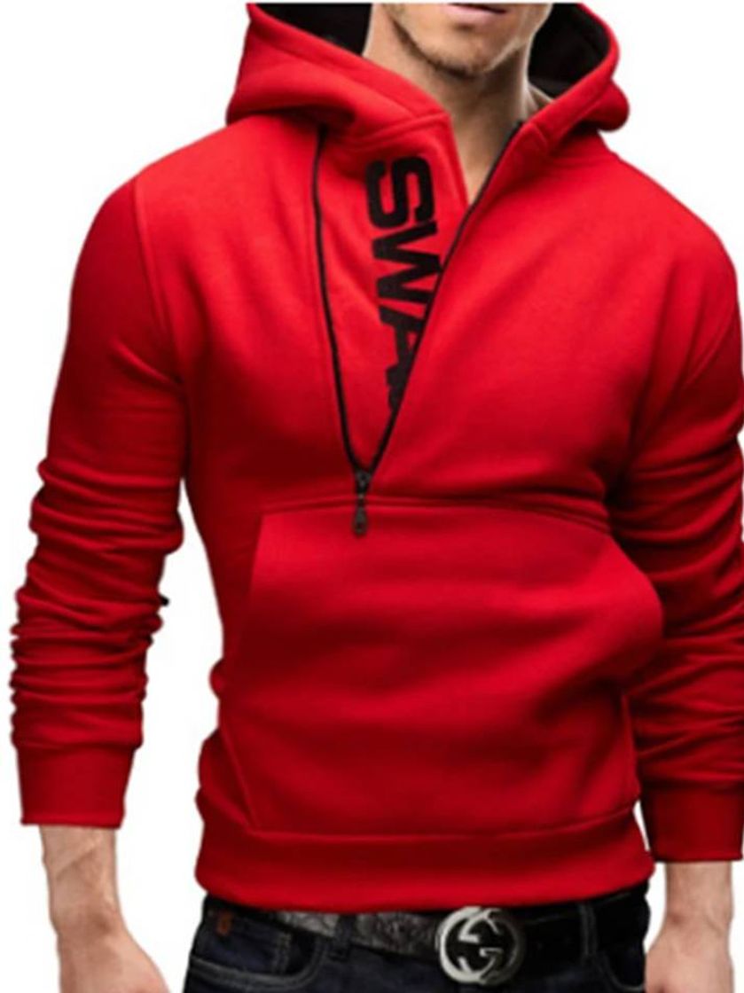 Fashion  Sudadera unicolor de hombre con capucha