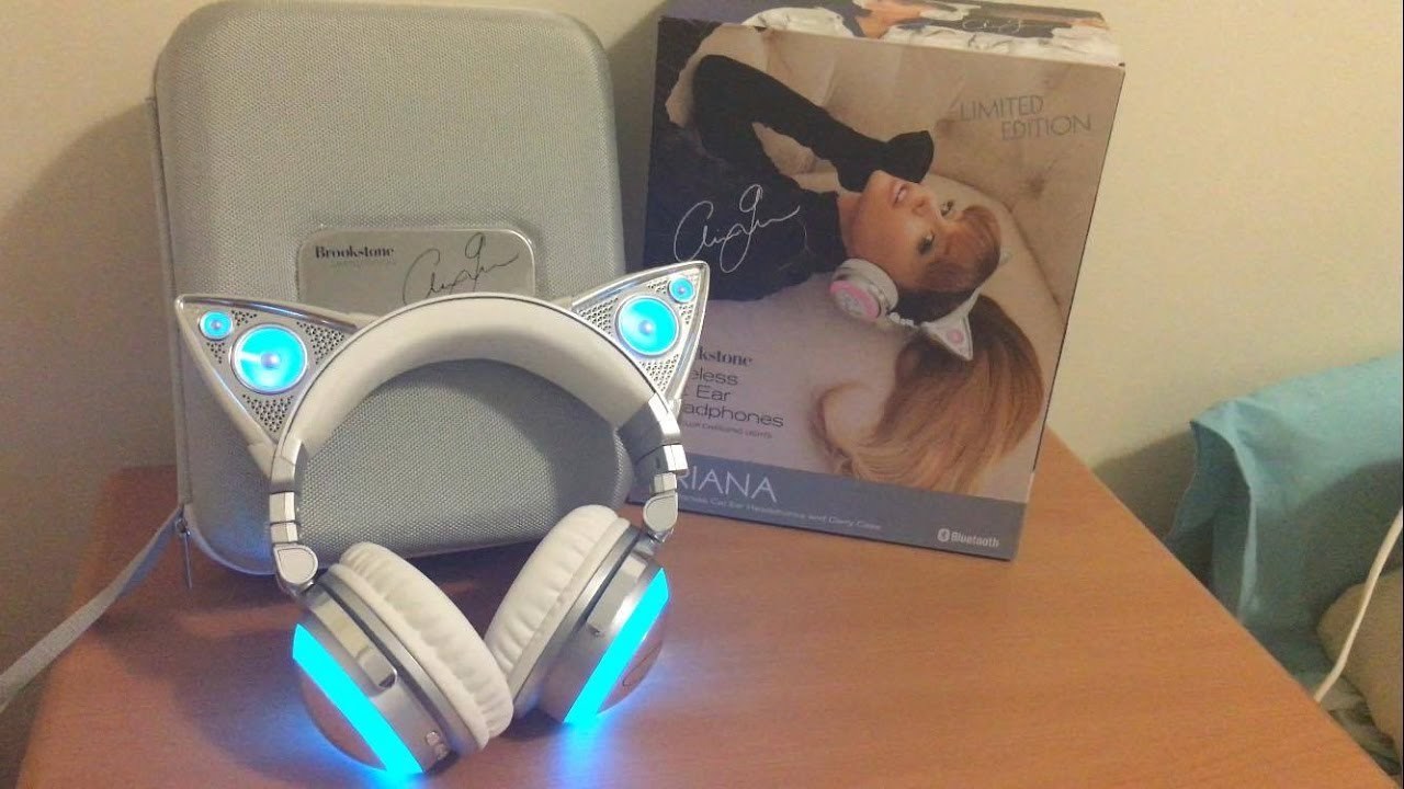 Fashion Brookstone Ariana Grande Wireless Cat Ear Headphones - YouTube