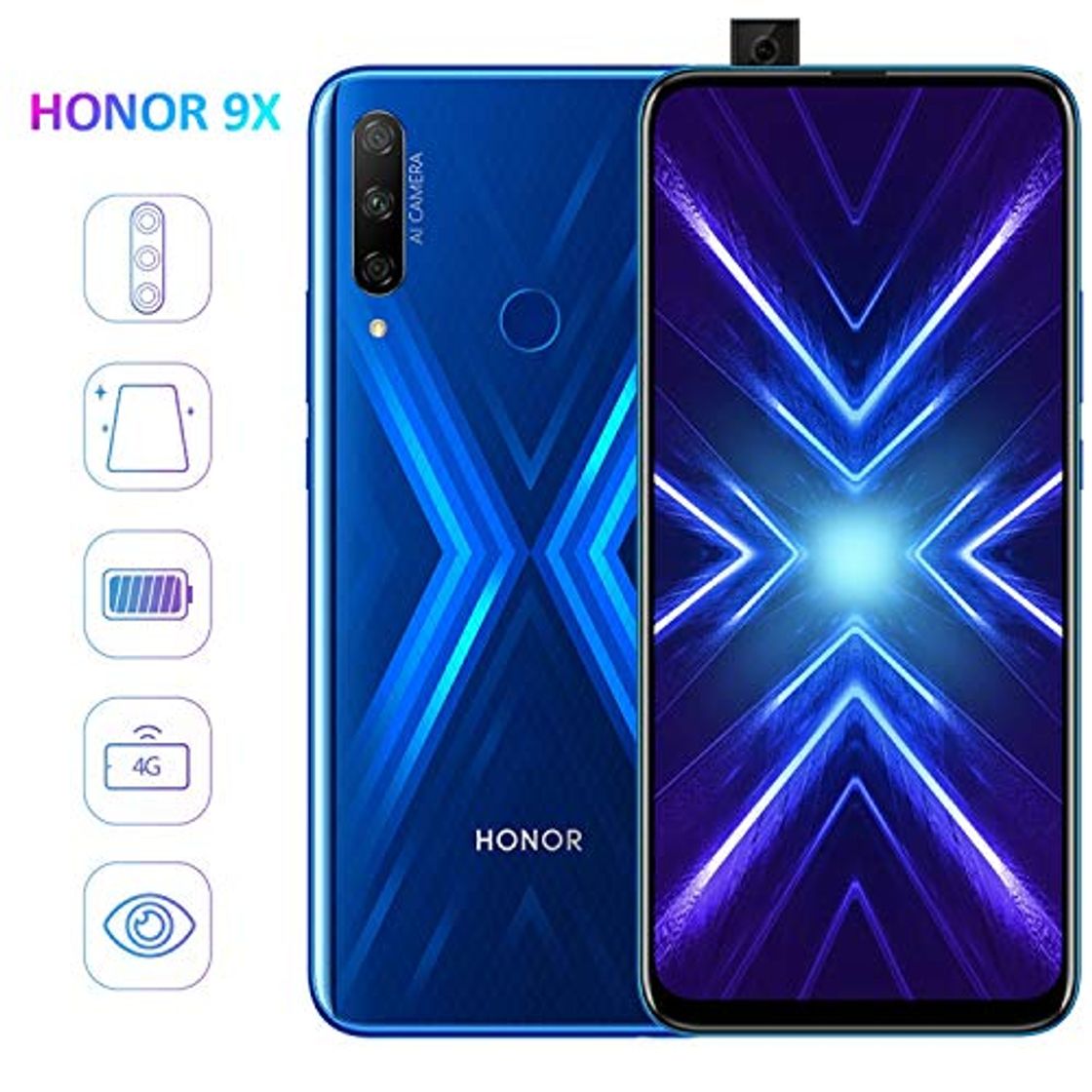 Social HONOR 9X Smartphone Telefono Movil 4GB RAM 128GB ROM, Pantalla completa de