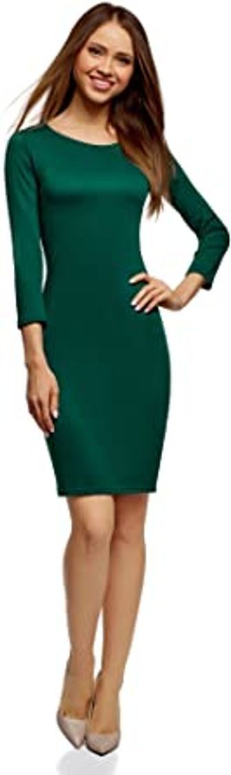 Social oodji Collection Mujer Vestido Midi con Escote en la Espalda, Verde, ES