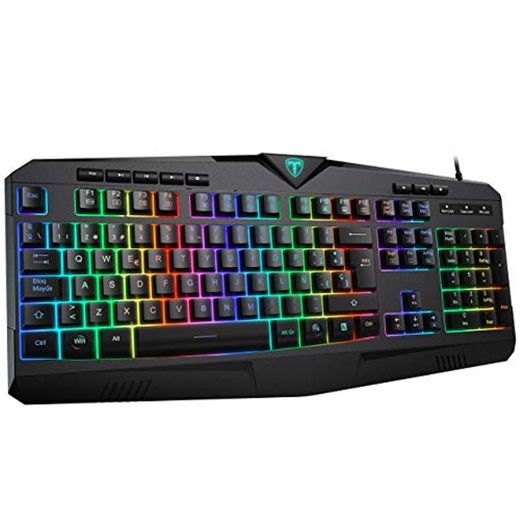 VicTsing Teclado Gaming RGB Alambrico Teclado USB, Teclado Español con 8 Teclas