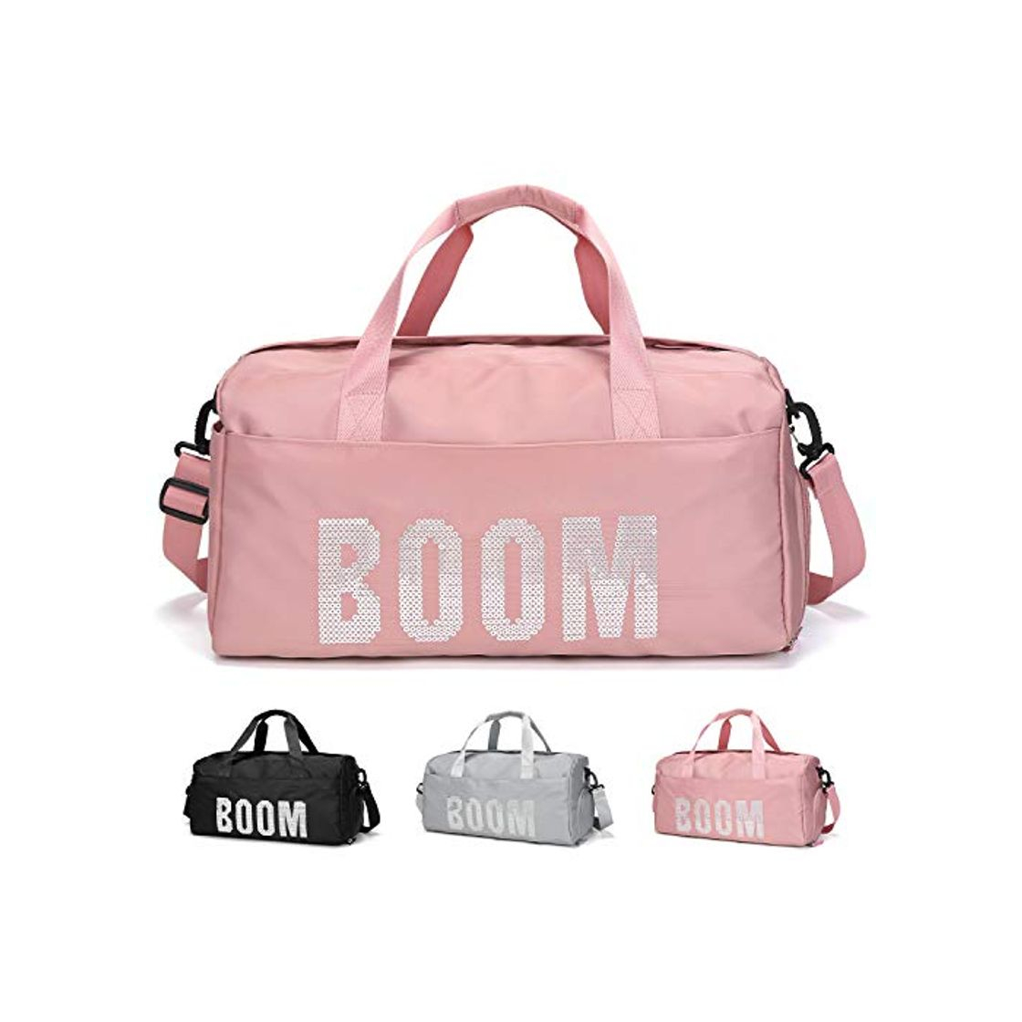 Product FEDUAN Boom Bolsa Deportiva Deporte de Viaje de compres con Compartimento para Zapatos Bolsillo Mojado Moda Impermeable para Hombres y Mujeres Yoga Pilates Playa Ocio Sauna Festivo Rosa Pink