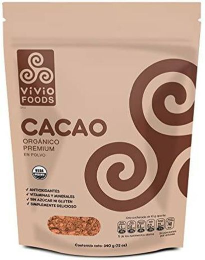 Vivio Foods Cacao Orgánico En Polvo, Cacao, 340 gramos

