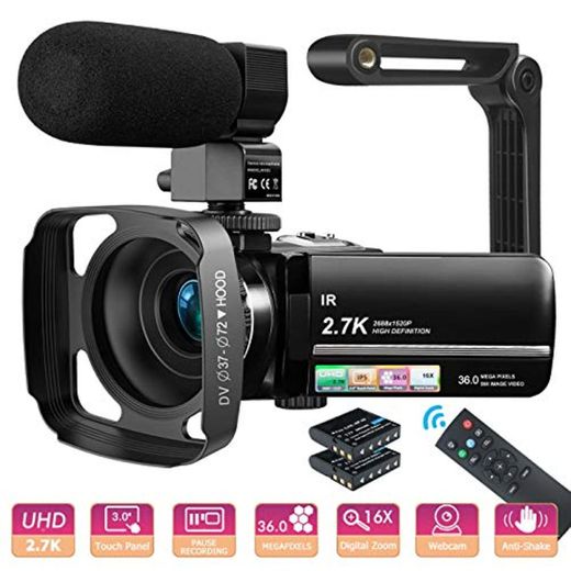 MELCAM Videocámara UHD 2.7K Camcorder 36MP Vlogging Youtube Cámara IR Visión Nocturna
