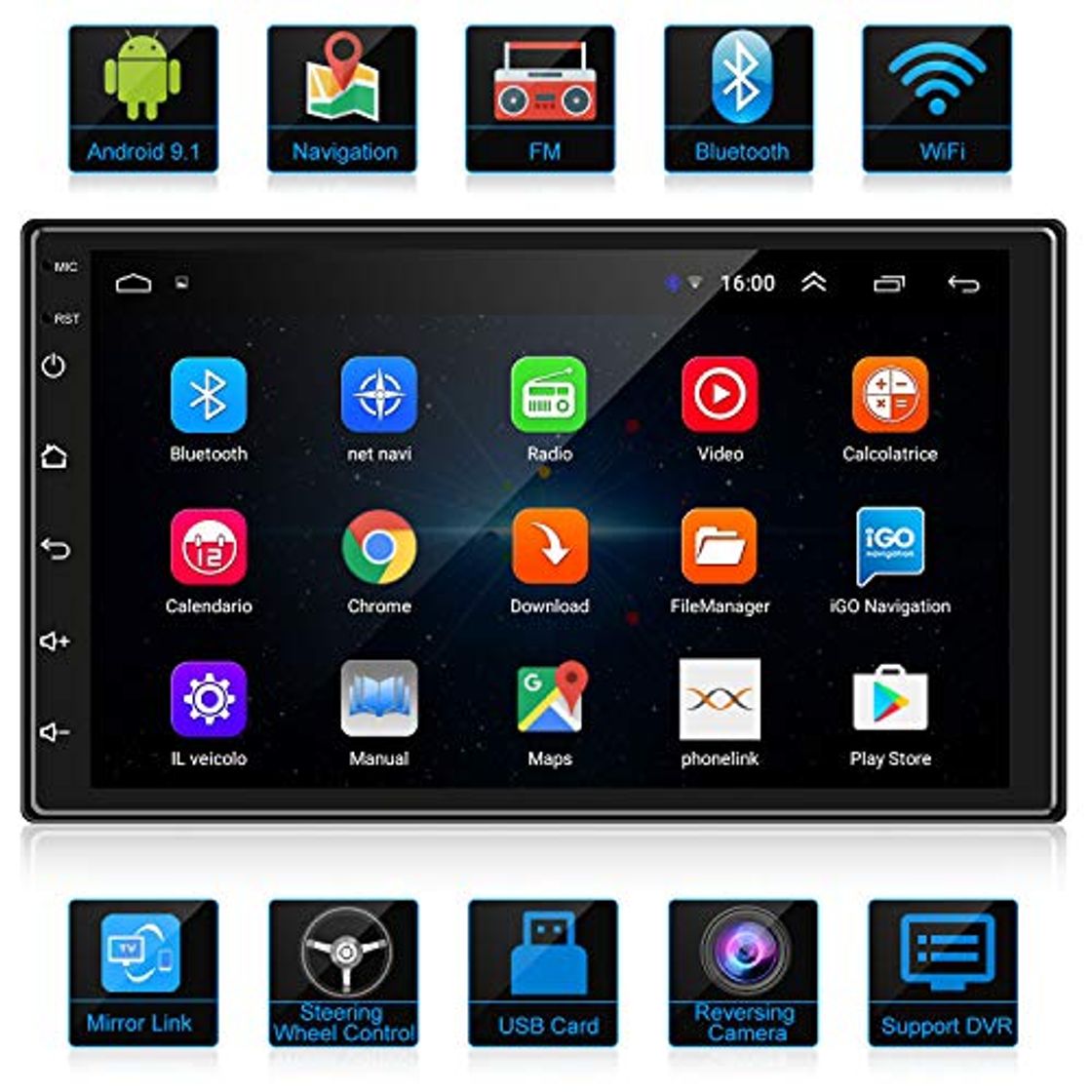 Social ANKEWAY 2 DIN Android 9.1 Radio del Coche Navegación GPS 7 Pulgadas