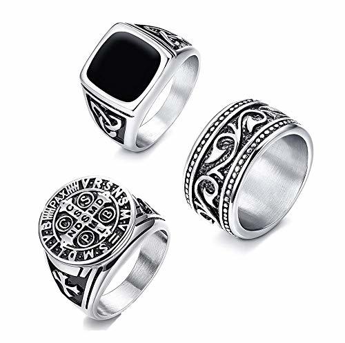 CASSIECA 3PCS Anillo de Acero Inoxidable para Hombres Mujeres Grandes Anchos Cuadrado