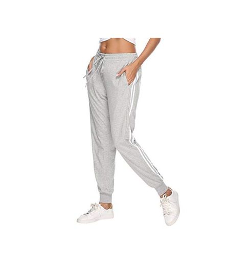 Aibrou 100% Algodón Pantalones Deportivos para Mujer Pantalones de Pijama Largos Primavera
