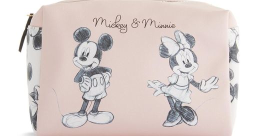 Bolsa maquilhagem Mickey e Minnie cor-de-rosa 