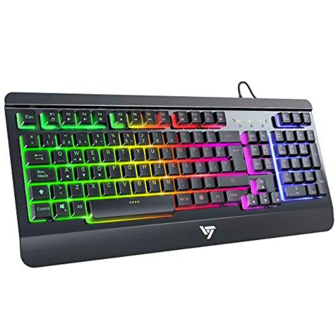 Social VicTsing Teclado Gaming Español USB, LED Rainbow Retroiluminación y Panel Completamente Metálico,