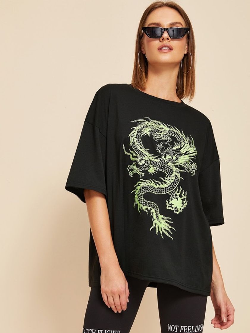 Moda Camiseta oversize con estampado de dragón 