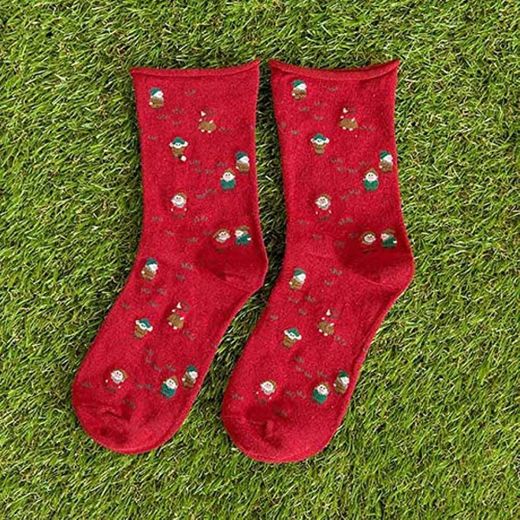 AYDWZ 5 Pares de Calcetines Cortos de algodón para Mujer Divertida Persona Corta de Navidad Color Brillante Calcetines de Mujer Otoño Primavera Boca Ancha Transpirable Meias   D Rojo