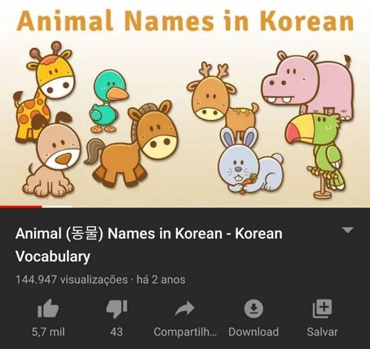 Animal (동물) Names in Korean - Korean Vocabulary - YouTube