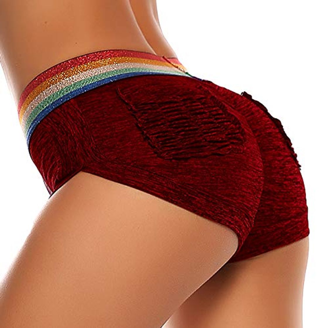 Moda STARBILD Shorts Pantalones Cortos Deportivos Cintura Alta Elástica para Push UP Control de Barriga para Mujer Yoga Diario Correr Fitness Rojo L