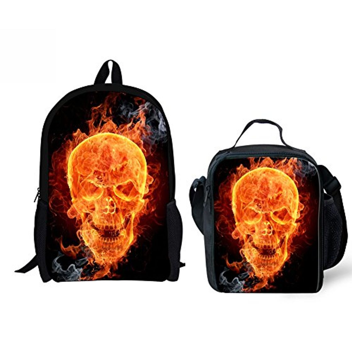 Fashion HUGS IDEA - Mochila escolar con estampado de calavera de fuego y