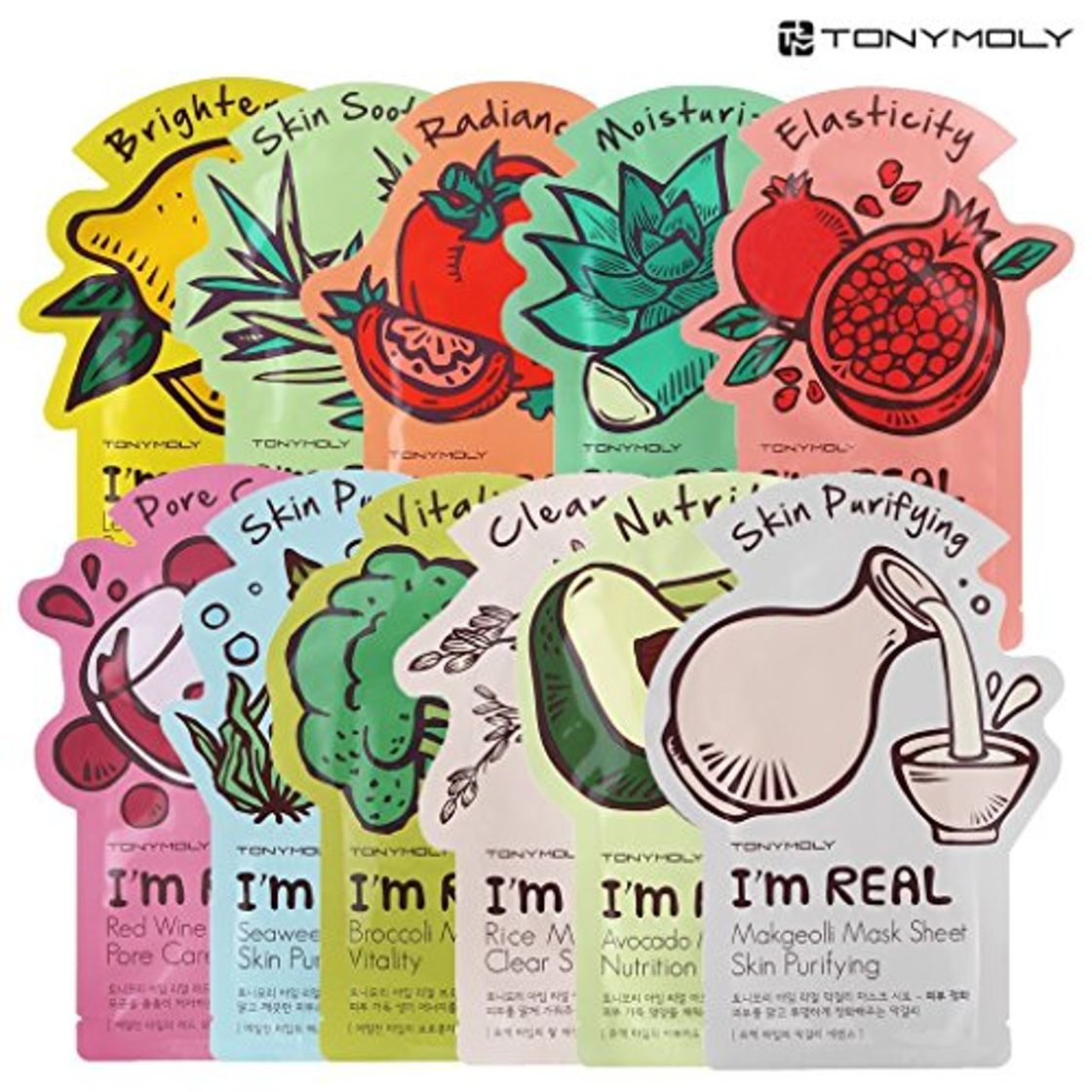 Social Tony Moly Máscaras de hoja real 3 paquetes de 11 cada una