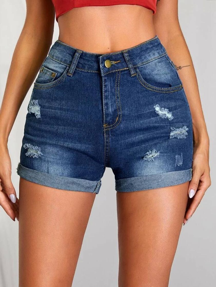 Fashion Shorts Denim Rotos Bajo De Doblez