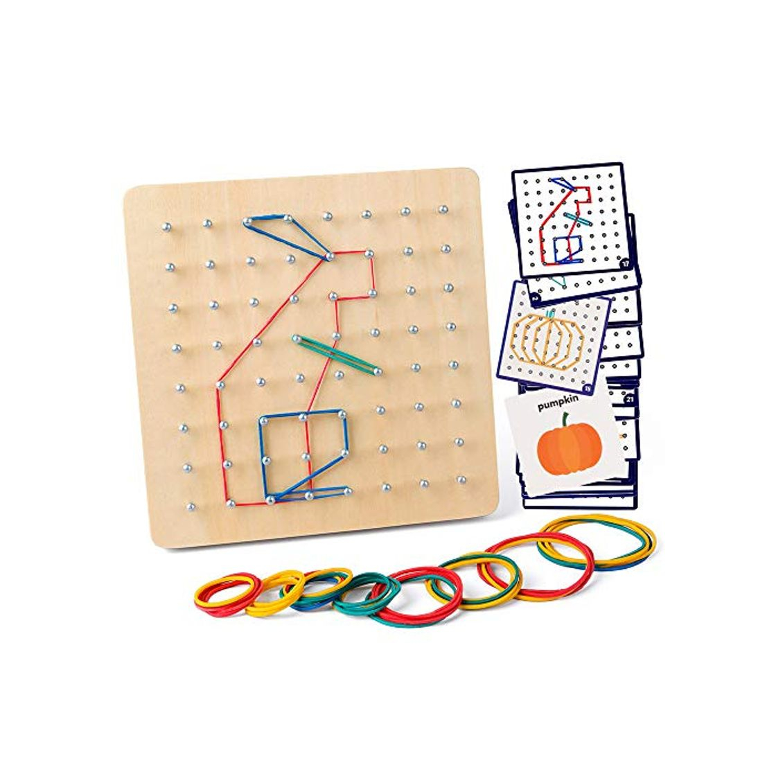 Product Coogam Geoboard de Madera con Tarjetas de Actividad y Bandas de Goma