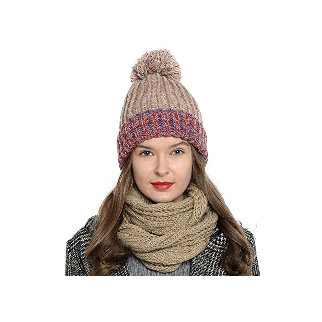 Producto DonDon Mujer Gorro de invierno Gorro de punto forrado caliente y suave