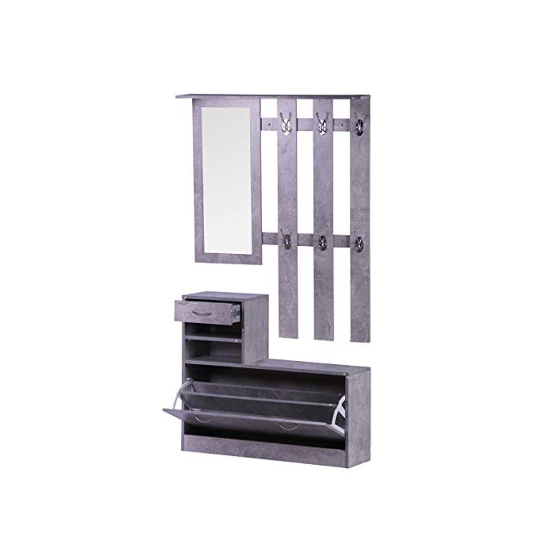 Productos HOMCOM Conjunto de Muebles de Entrada Recibidor Pasillo Set de 3 Piezas Perchero Espejo Zapatero con Cajón 90x22x116cm Madera Gris