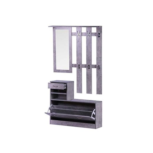HOMCOM Conjunto de Muebles de Entrada Recibidor Pasillo Set de 3 Piezas Perchero Espejo Zapatero con Cajón 90x22x116cm Madera Gris