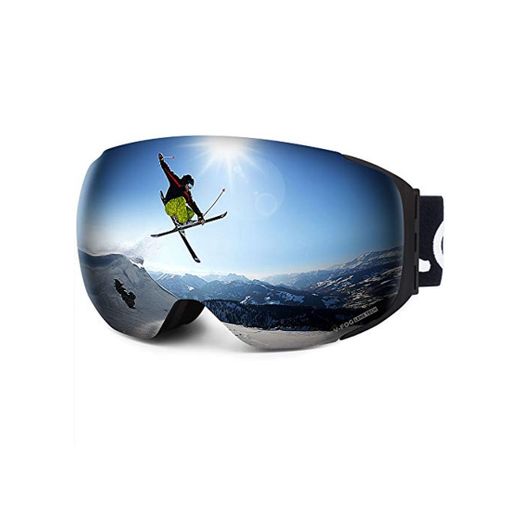 LEMEGO Gafas de Esquí, Gafas de Snowboard Sin Marco magnético Intercambiable 100%