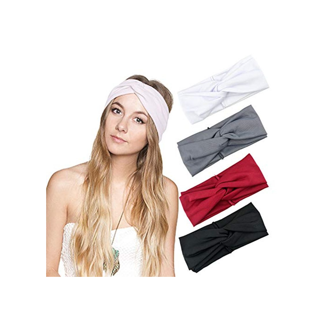 Product DRESHOW 4 Piezas Diadema Para Mujer Turbante Bohemia Elástico Cinta Banda para El Cabello Diadema Accesorios Para El Cabello