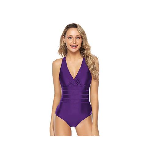 Hawiton Traje de Baño Una Pieza para Mujer Cuello en V Profundo Cruz de Vuelta Ropa de Baño Playa Monokini