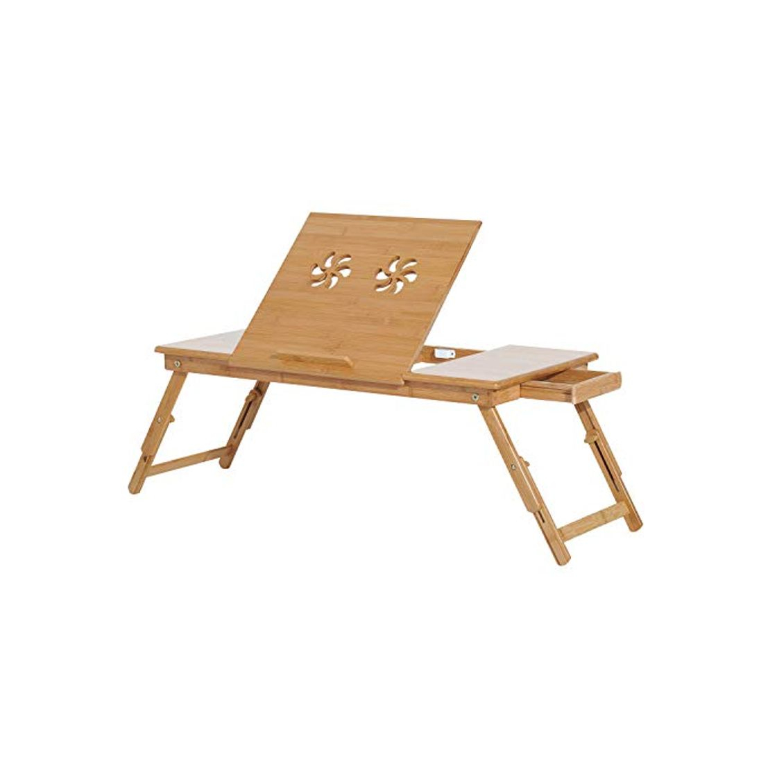 Social HOMCOM Mesa de Ordenador Portátil Bambú Bandeja de Cama Desayuno Plegable Reclinable