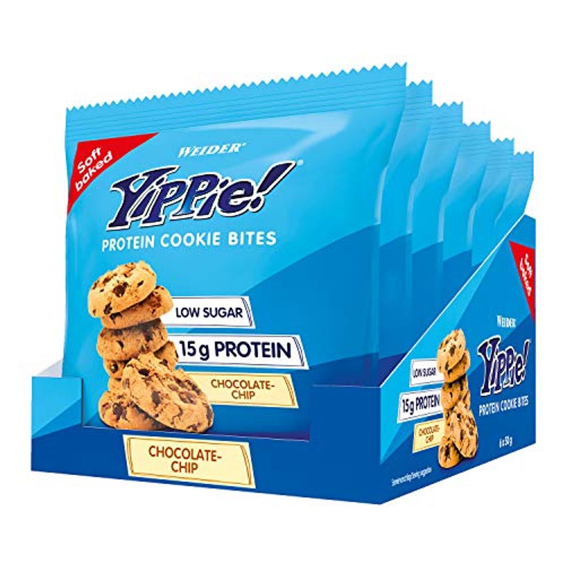 Producto Weider Yippie Cookies. Galletas con Proteína y Chocolate Puro. Sin aceite de