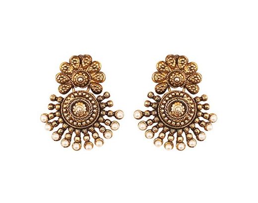 Touchstone La antigua joyería sureña de bollywood inspiró pendientes de joyería nupcial con perlas de imitación para mujer Oro