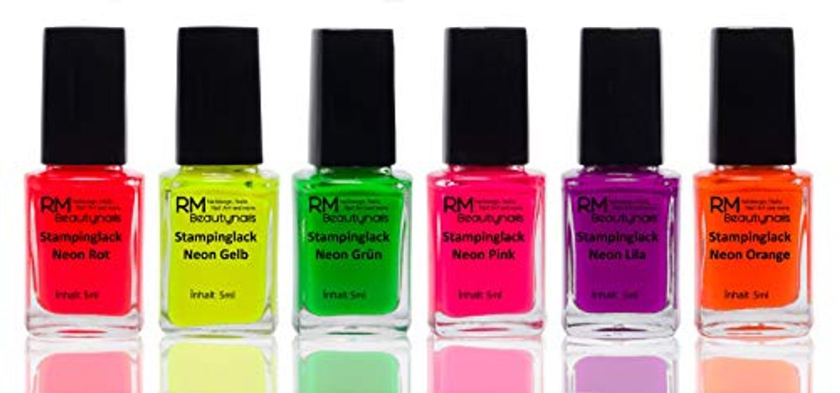 Products RM beautynails - Esmalte para estampado, colores Neon, Juego de 6 x 4