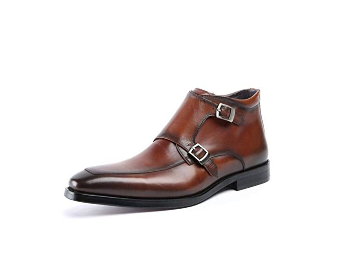 Moda Moda for hombre Botas de cuero Martin de Inglaterra Botas cortas de cuero con cremallera cómoda al aire libre Decoración de hebilla de metal Vestido de negocios Zapatos puntiagudos de corte bajo Zapat