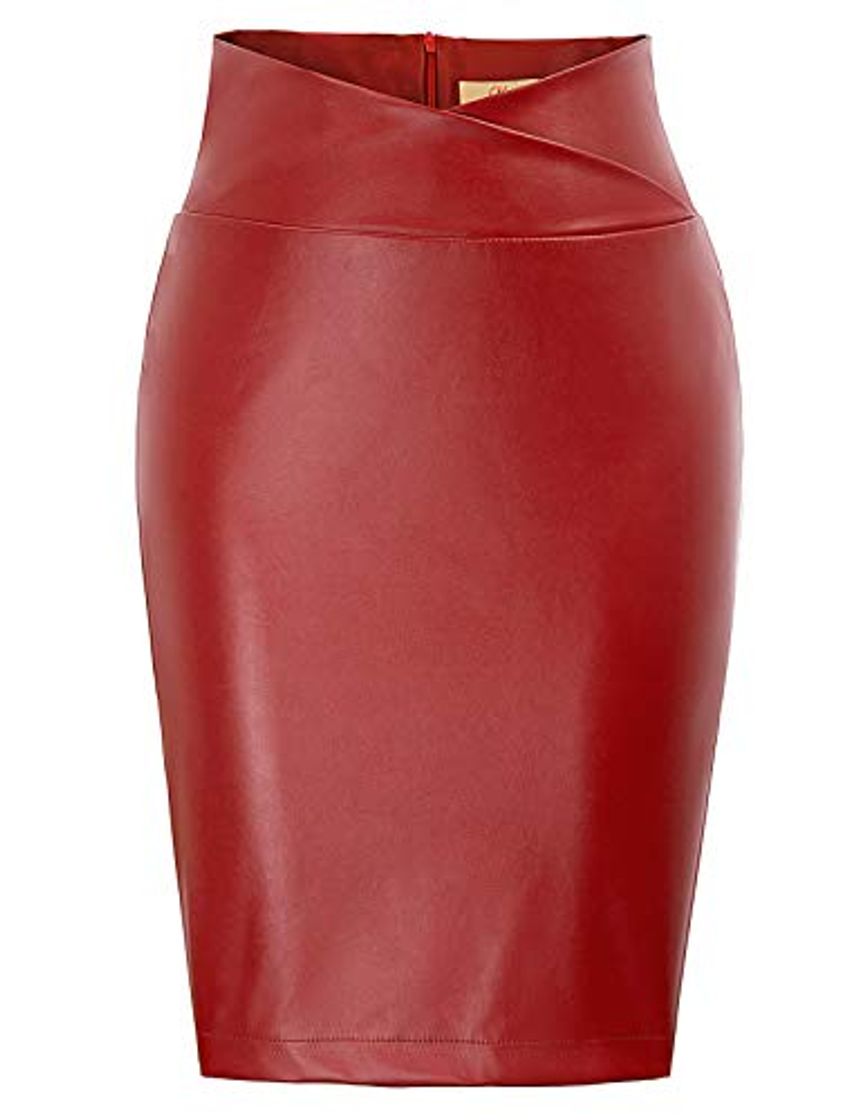 Moda GRACE KARIN Mujeres Retro Falda Lápiz Rojo Falda Corta Bodycon de Cuero