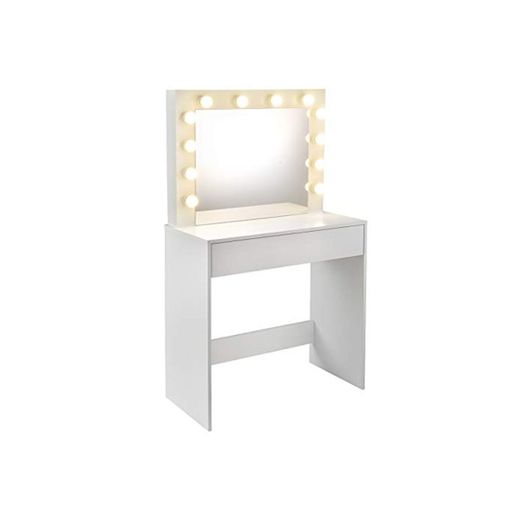 EUGAD Mesa de Tocador con Iluminación LED Tocador Moderno Cosmético con 12 Lámparas Escritorio con Espejo Mesa de Maquillaje 80x40x140cm Blanco 0019SZT