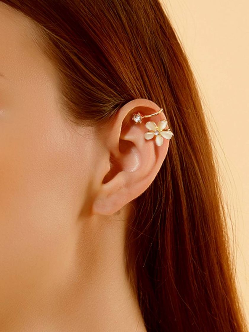 Product Clip de oreja floral con diseño de diamante de imitación