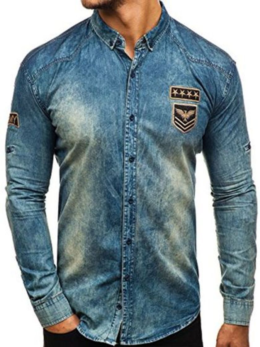 Productos BOLF Hombre Camisa Vaquera de Manga Larga Denim Slim Fit Madmext 0992