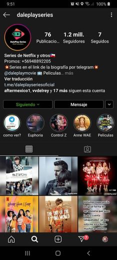 Cuenta de Instagram, suben series gratis 