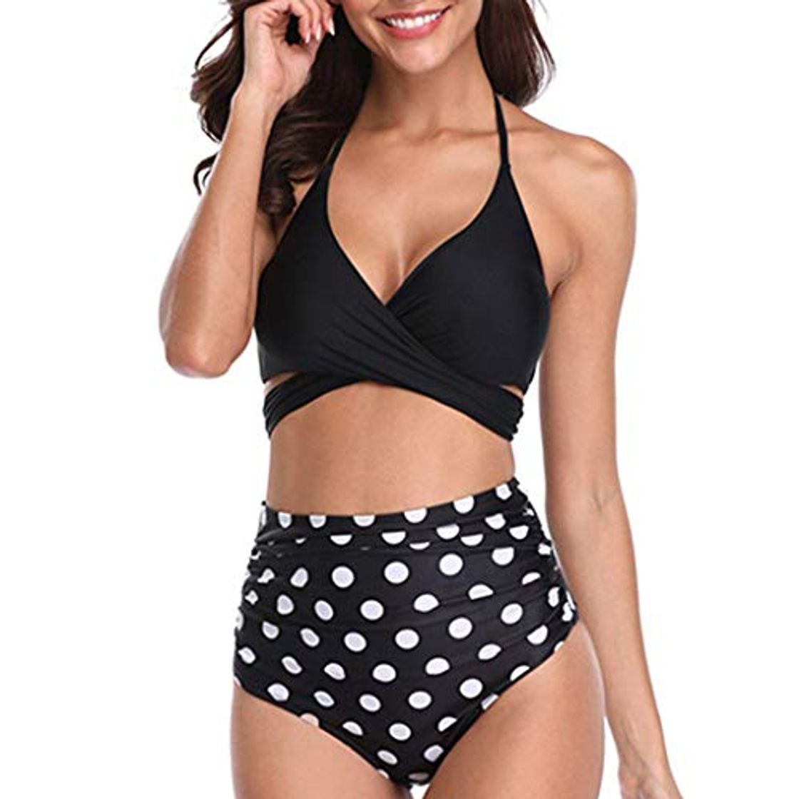 Product Trajes de Baño de Dos Piezas Conjuntos de Mujer Bikinis Push Up con Tirantes Cruzados Traseros Bra Braga Cintura Alta Braguitas con Estampado Fannyfuny