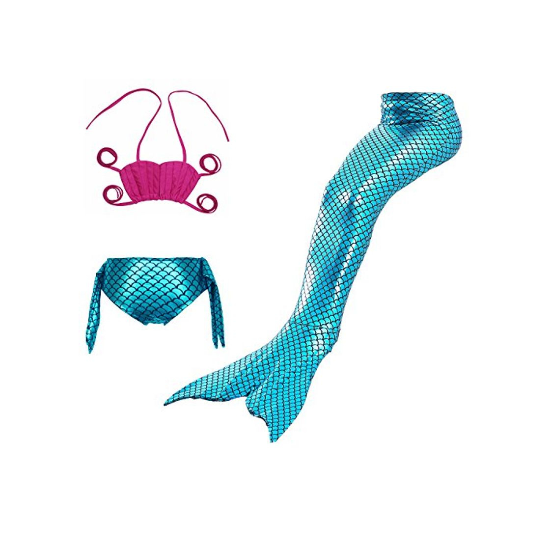 Social ShiyiUP 3pcs Traje de Baño de Cuello Hálter con Cola de Sirena Bikini Set para Niña