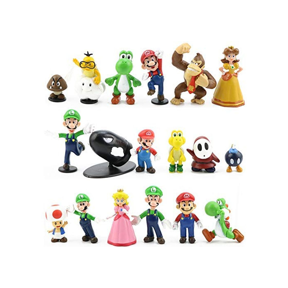 Social LoneFox Conjunto de 18 Personajes de Super Mario Bros Figura de acción Juguetes Modelo muñecas Decoraciones de Pastel