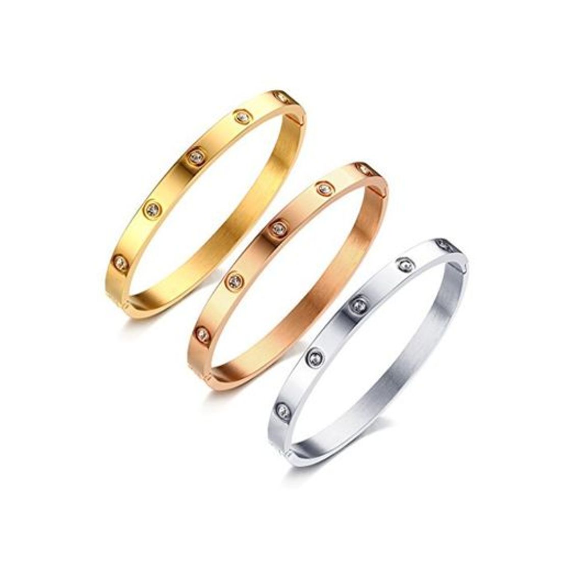 Social VNOX 3 Piezas 6mm Mujer de Acero Inoxidable de Cristal Pulsera de