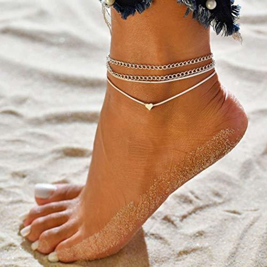 Social Jovono plata Boho Tobilleras Pulseras de tobillo de corazón de múltiples capas